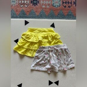 Oshkosh|Baby girl,toddler set of TWO Ruffle Skirts,solid yellow & unicorn print•